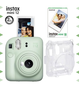 Instax mini 12 Yeşil Fotoğraf Makinesi-10'lu Film ve Şeffaf Kılıf Seti