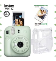Instax mini 12 Yeşil Fotoğraf Makinesi-10'lu Film ve Şeffaf Kılıf Seti