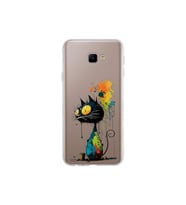 Samsung Galaxy J4 Core ile Uyumlu Splash Kedi Tasarımlı Şeffaf Silikon Kılıf