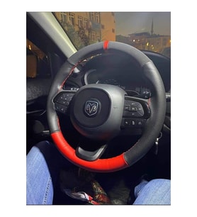 DİKİŞLİ DERİ DİREKSİYON KILIFI NUBUK/KIRMIZI/NOKTA DERİ KIRMIZI YÜZÜK HIZLI KARGO