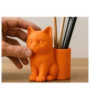 Alvera Kedi Figürlü Kalemlik – 3D Baskı Masaüstü Organizer - Turuncu