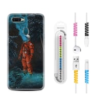 Oppo A5S A15 A16 A54 A55 A73 A74 Kılıf Kablo Koruma Spiral Silikon Astronot Smoke 1769