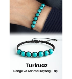 Sıkma Turkuaz Doğal Taş Küre Kesim 7 Taşlı Makrome Bileklik