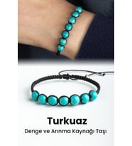 Sıkma Turkuaz Doğal Taş Küre Kesim 7 Taşlı Makrome Bileklik