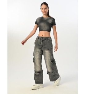 Kız Çocuk Bisiklet Yaka Nakışlı Crop Bluz