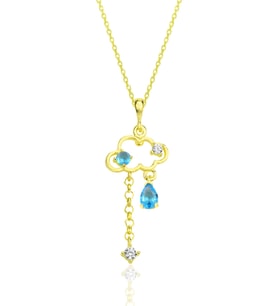Gümüş altın yaldızlı akuamarin ve zirkon taşlı bulut kolye SGTL12349GOLD