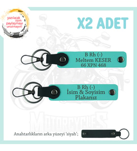 Motor Plakan ve İsmin Anahtarlığında! İsim Plaka ve B Rh (-) Kan Grubu 2'li Anahtarlık, Turkuaz-Syh