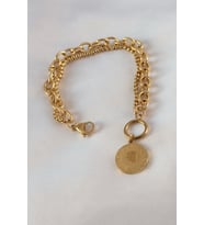 Çelik Gold Renk 2'Li Zincir Model Altınlı Kadın Bileklik - Tj-Bb5452