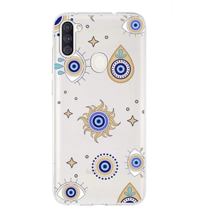PrintiFy Galaxy A11 ile Uyumlu 1mm Slim Fit Nazar Boncuğu 5 Baskılı Şeffaf  Kılıf