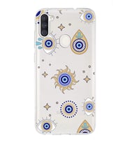 PrintiFy Galaxy A11 ile Uyumlu 1mm Slim Fit Nazar Boncuğu 5 Baskılı Şeffaf  Kılıf