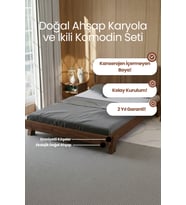 Ebruli̇ Model Dikey Başlıklı Masif Ahşap Karyola ve 2 Adet Komodin Kolay Kurulum Fırınlanmış İthal Sibirya Çamı 100x200 Yatak Uyumlu 2 Adet Komodin