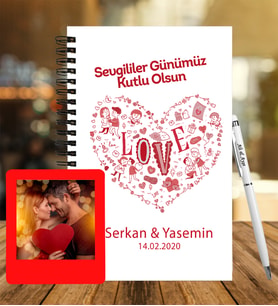 Sevgililer Gününe Özel Ahşap Defter Kalem &  Instagram Çerçeve Hediye Seti 11