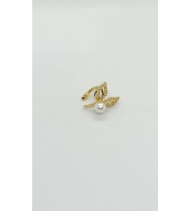 İnci Işıltılı Yaprak Earcuff – Altın Zarafet