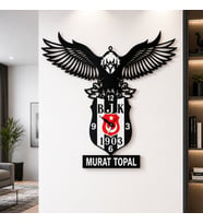 Kişiye Özel İsimli Beşiktaş Kartal Duvar Saati – 45x40 cm – 3 mm MDF Lazer Kesim