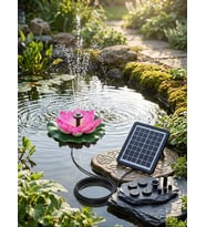 Güneş Enerjili Lotus Çiçekli Solar Fıskiye - Dekoratif Bahçe Süs Havuzu - Havuz Süsü