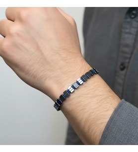 Valmont Accessories Mavi Detaylı Hematit Taşlı Ayarlanabilir Erkek Bileklik – Modern Minimal Tasarım