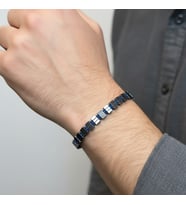Valmont Accessories Mavi Detaylı Hematit Taşlı Ayarlanabilir Erkek Bileklik – Modern Minimal Tasarım