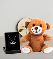 Ayıcık Ve Zirkonyum İşlemeli Kolye 25cm Peluş Ayıcık Ve Melek Kolye