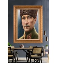 Altın Varaklı Çerçeveli Paspartulu Atatürk Tablo DC1272 (Gold)