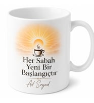 Kişiye Özel Sabah Rutini Baskılı Kupa Bardak Hediyelik Porselen Hediye