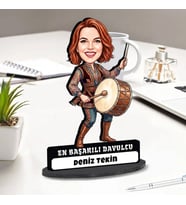 Davulcu Kadına Hediye Kişiye Özel Karikatürlü Biblo