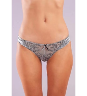 Giyim Golshan Giselle Mini Slip, Kadın Güpürlü Saten Gri Külot