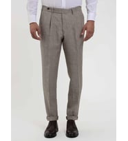 Dufy Kahverengi Erkek Slim Fit Çizgili Keten Pantolon - 104544