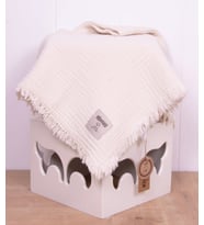 Müslin Püsküllü 4 Katlı Ekru  Müslin Battaniye 105x110cm Pamuksu Yumuşaklık