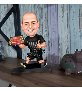 Kişiye Özel Aşçı Koşan ŞEF Karikatür Ahşap Biblo