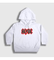 Presmono Unisex Çocuk Beyaz Red Black AC/DC Kapüşonlu Sweatshirt 6598tt (Beyaz)