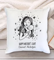 Happy Mpthers Day Tasarımlı Yastık (Beyaz)