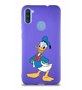 Samsung Galaxy M11 Soft Premier Kapak Donald Duck-C Tasarımlı Silikon Kılıf - Mor (Şeffaf)