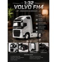 1:32 Volvo FH4 Gümüş Metal Çekici Tır Diecast Koleksiyonluk Model Araç
