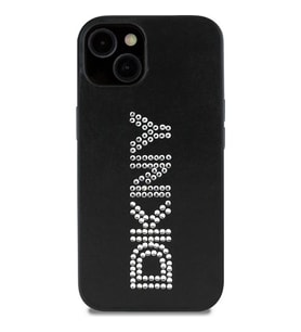 Apple iPhone 14 Uyumlu Kılıf DKNY Orjinal Lisanslı Taşlı DKNY Yazılı Metalik Rhinestones PU Deri Kapak (Siyah)