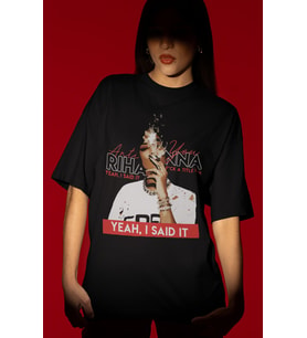 Tasarım Rihanna Şarkıcı Baskılı Unisex Oversize Tişört