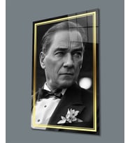 Atatürk Portre Dikey Cam Tablo Hediyelik Büyük Tablo Ev Ofis Dekor