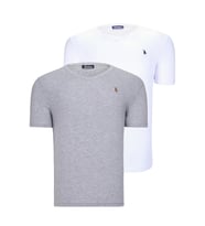 İKİLİ SET T8568 DEWBERRY V YAKA ERKEK T-SHIRT-AÇIK GRİ-KAR BEYAZ