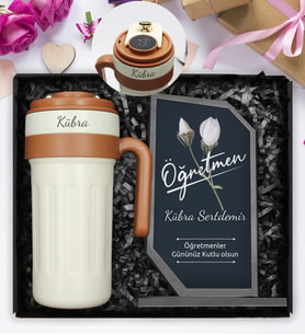 Öğretmenler Gününe Özel 700 ML Dereceli Kişiye Özel Termos & Özel Tasarım Cam Plaket