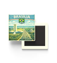 Retro Brezilya Brasilia Şehri Temalı Vintage Buzdolap Magneti – 9x9 cm
