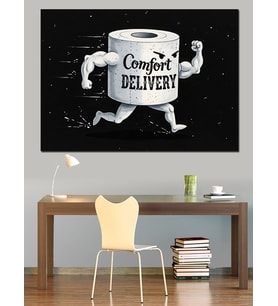 " Comfort Delivery" (Konfor Teslimatı) Koşan Tuvalet Kağıdı Rulosu İllüstrasyonu Dekoratif Kanvas - Mdf Ahşap Tablo