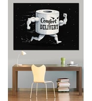 " Comfort Delivery" (Konfor Teslimatı) Koşan Tuvalet Kağıdı Rulosu İllüstrasyonu Dekoratif Kanvas - Mdf Ahşap Tablo