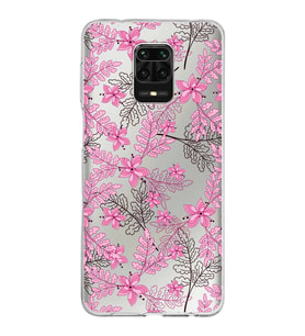 Xiaomi Redmi Note 9 Pro Uyumlu Kapak Floral Pembe Tasarımlı Şeffaf Silikon Kılıf