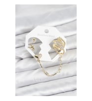 Mey İthalat® Kalp Yıldız Model Pirinç Gold Renk Zincir Bağlantılı Ear Cuff Küpe Seti