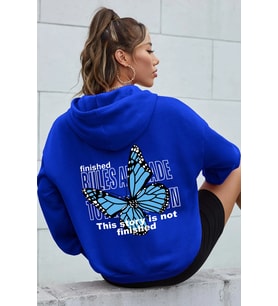 Unisex Blues Butterfly Baskılı Oversize Sweatshirt (Mavi)