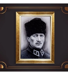 Altın Varaklı Çerçeveli Paspartulu Atatürk Tablo nl02A631 (Gold)