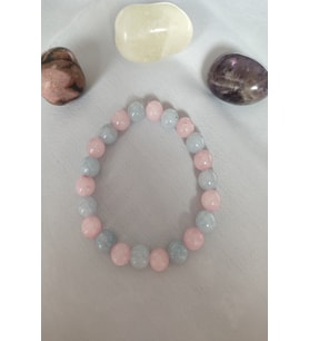 8 MM AKUAMARİN, PEMBE KUVARS DOĞALTAŞ BİLEKLİK