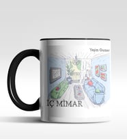 Kişiye Özel İç Mimar Tasarımlı Siyah Kupa (Siyah - Beyaz)