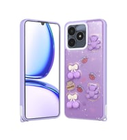 Lexroo Realme C53 Kılıf Parlayan Simli Kabartma Figürlü Cevze Kılıf - Mor Ayı