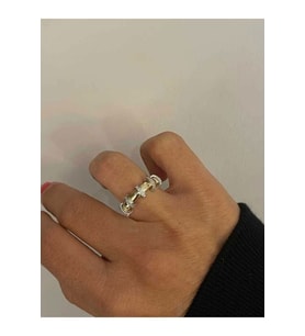 Vog Tiffany Tasarım Silindir Model Yeşil Beyaz Taşlı 925 Ayar Gümüş Sevgiliye,Eşe,Anneye Yüzük