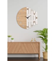 Beyaz Ahşap Lazer Kesim Roma Rakamlı Duvar Saati 43 Cm - Roma Rakamlı Ritim Ahşap Modern Yuvarlak 4